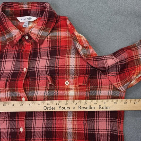 Old Navy Flannel Shirt Womens Medium Red Plaid Boyfriend Cozy School Outdoors - Picture 6 of 11